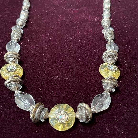Chico's Long Chunky Beaded Necklace Silver Tone Citrine-Like Stones Crystal - Picture 6 of 11
